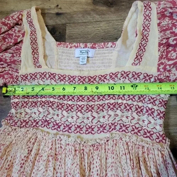 Myra Bag Pink Longsleeve Embroidered Smocked Dress Size Small - Picture 5 of 7